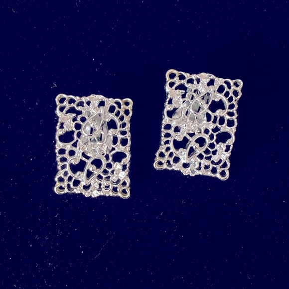 Vintage Silvertone Panel Bracelet and Earring Set - Picture 2 of 7